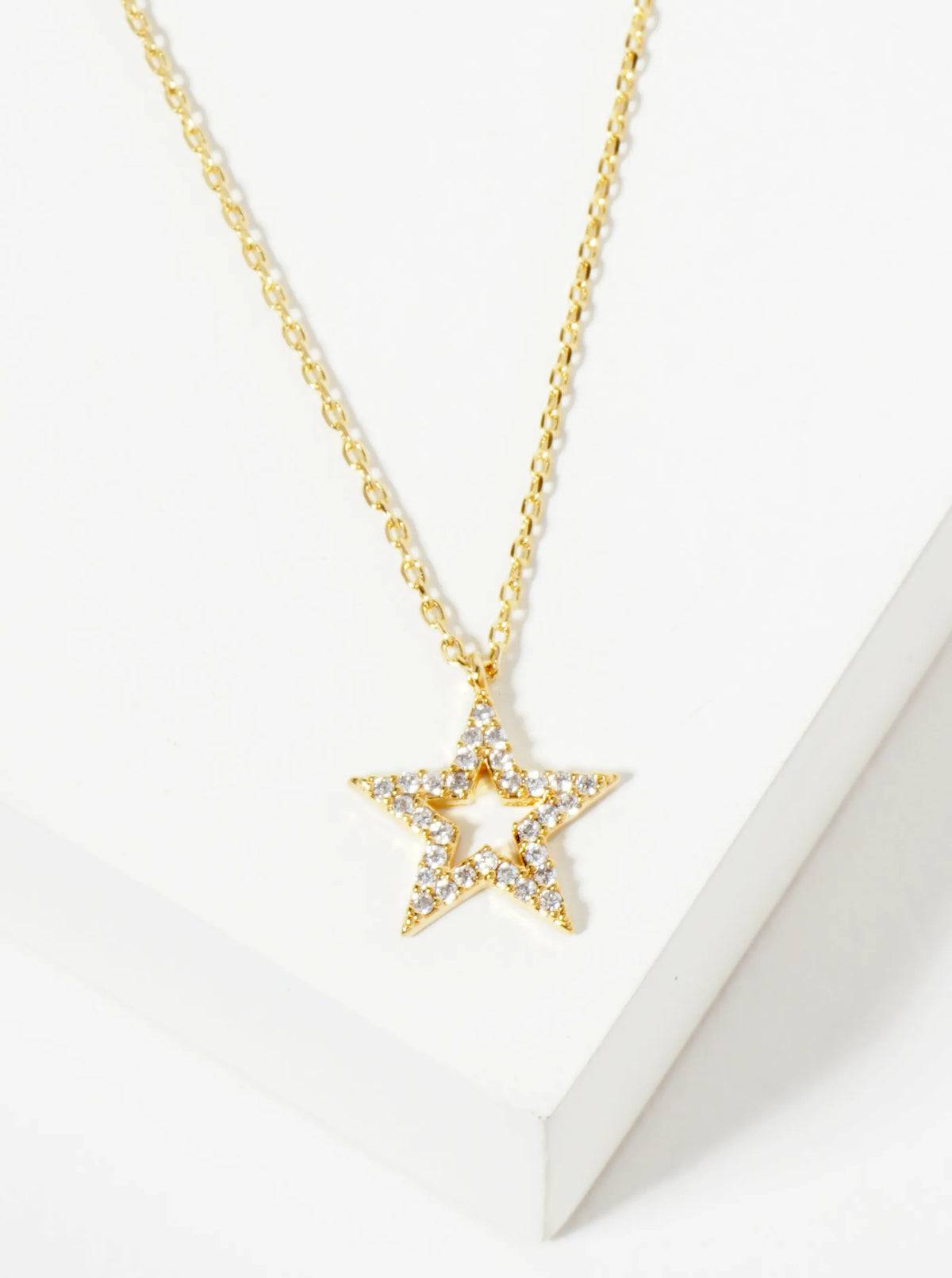 18K Gold Dipped Pave Set CZ Star Pendant Necklace