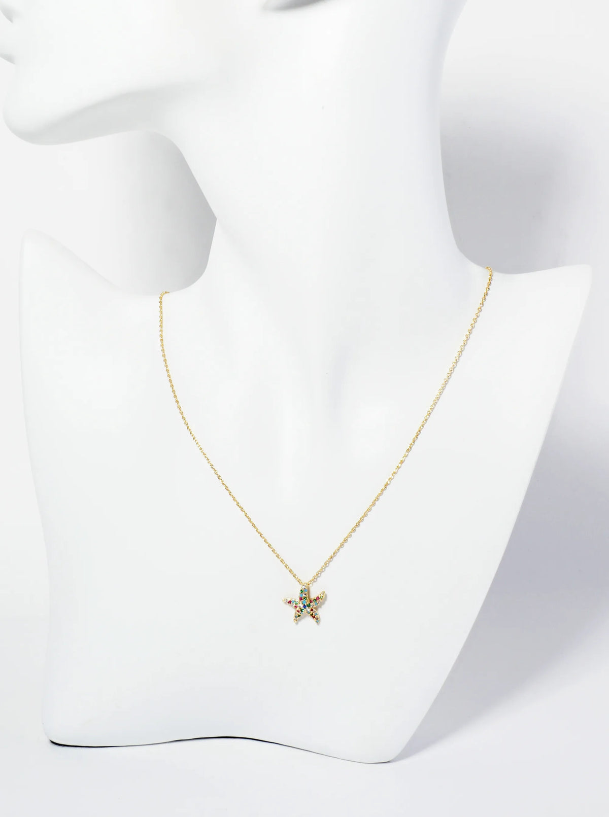 18K Gold Dipped Pave Set CZ Starfish Sea Star Pendant Necklace