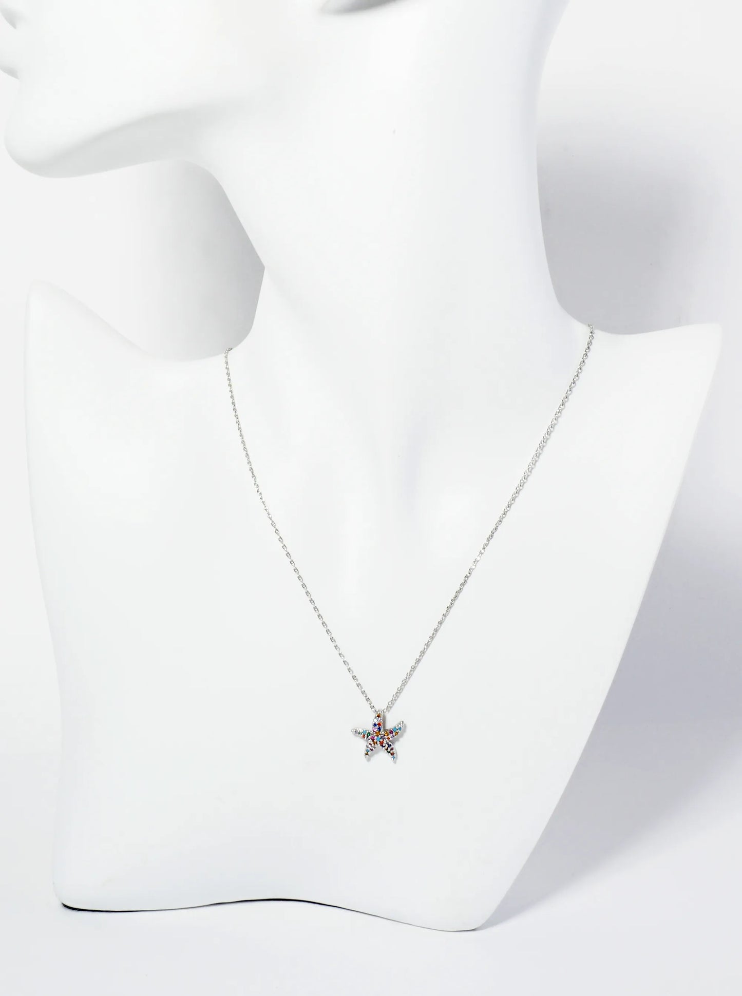 18K Gold Dipped Pave Set CZ Starfish Sea Star Pendant Necklace