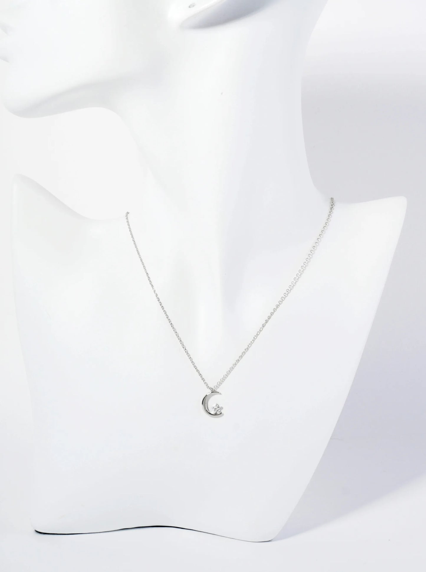 18K Gold Dipped Pave Set CZ Tiny Star Hanging Over The Moon Pendant Necklace