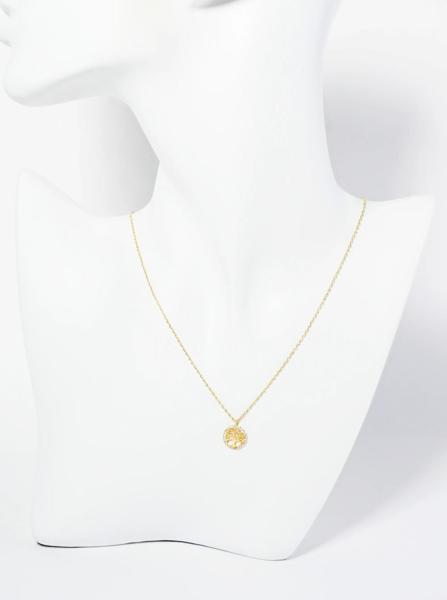 18K Gold Dipped Pave Set CZ Tree Of Life Pendant Necklace