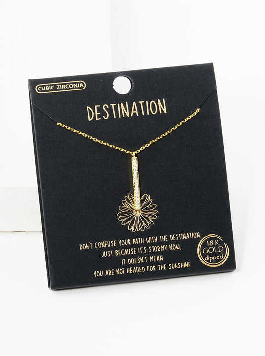 18K Gold Dipped Pave Set CZ Vertical Bar Pendant Necklace