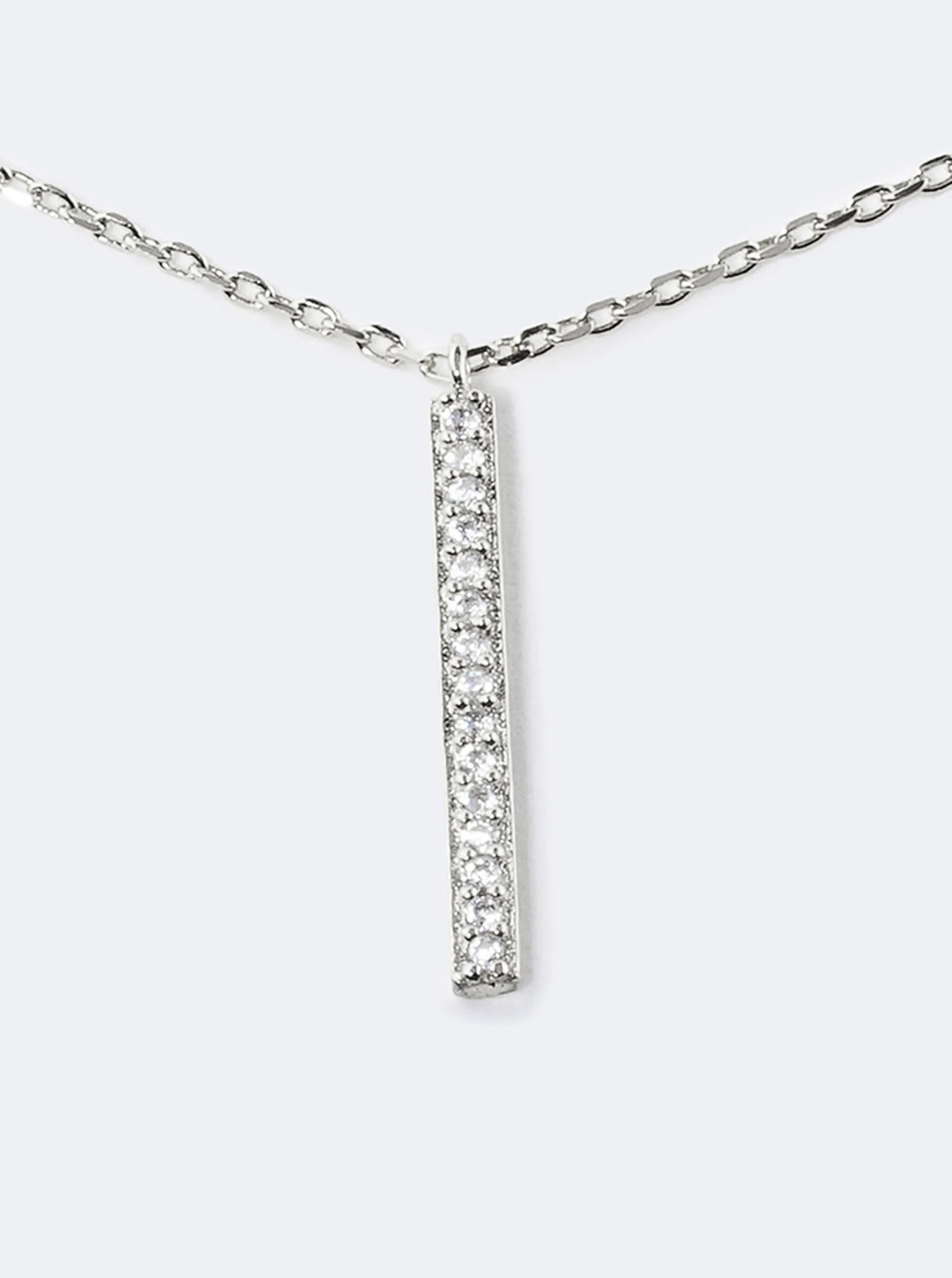 18K Gold Dipped Pave Set CZ Vertical Bar Pendant Necklace