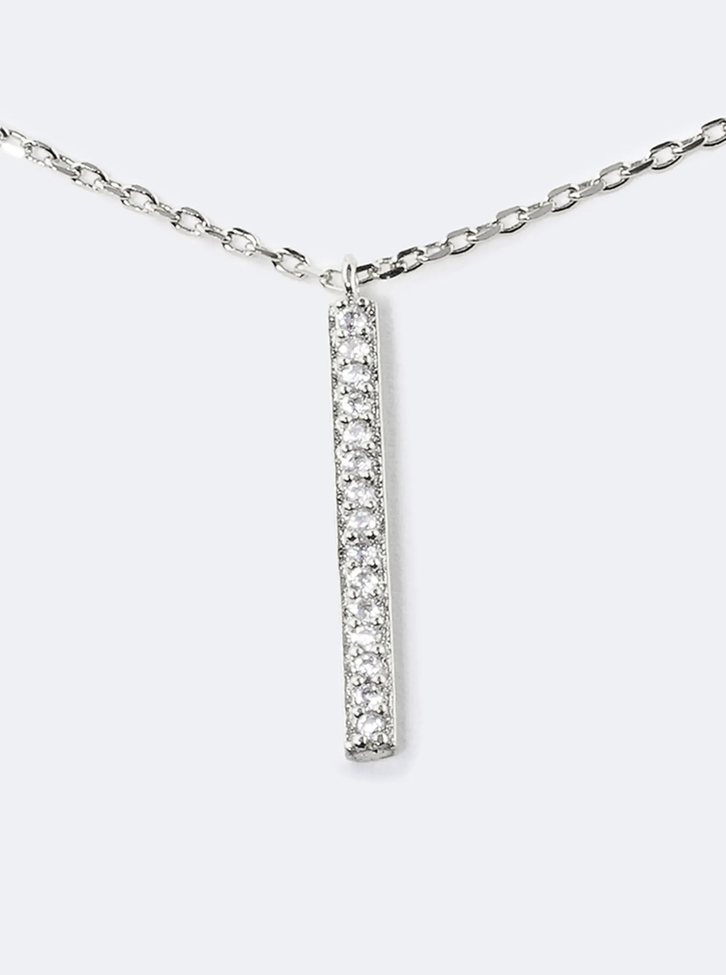 18K Gold Dipped Pave Set CZ Vertical Bar Pendant Necklace