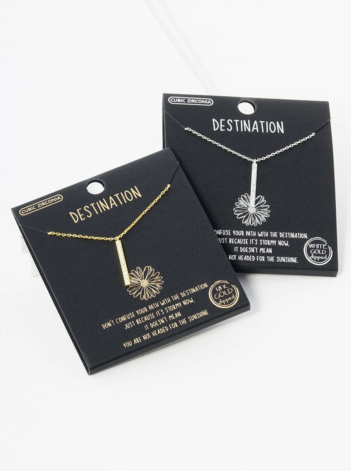 18K Gold Dipped Pave Set CZ Vertical Bar Pendant Necklace