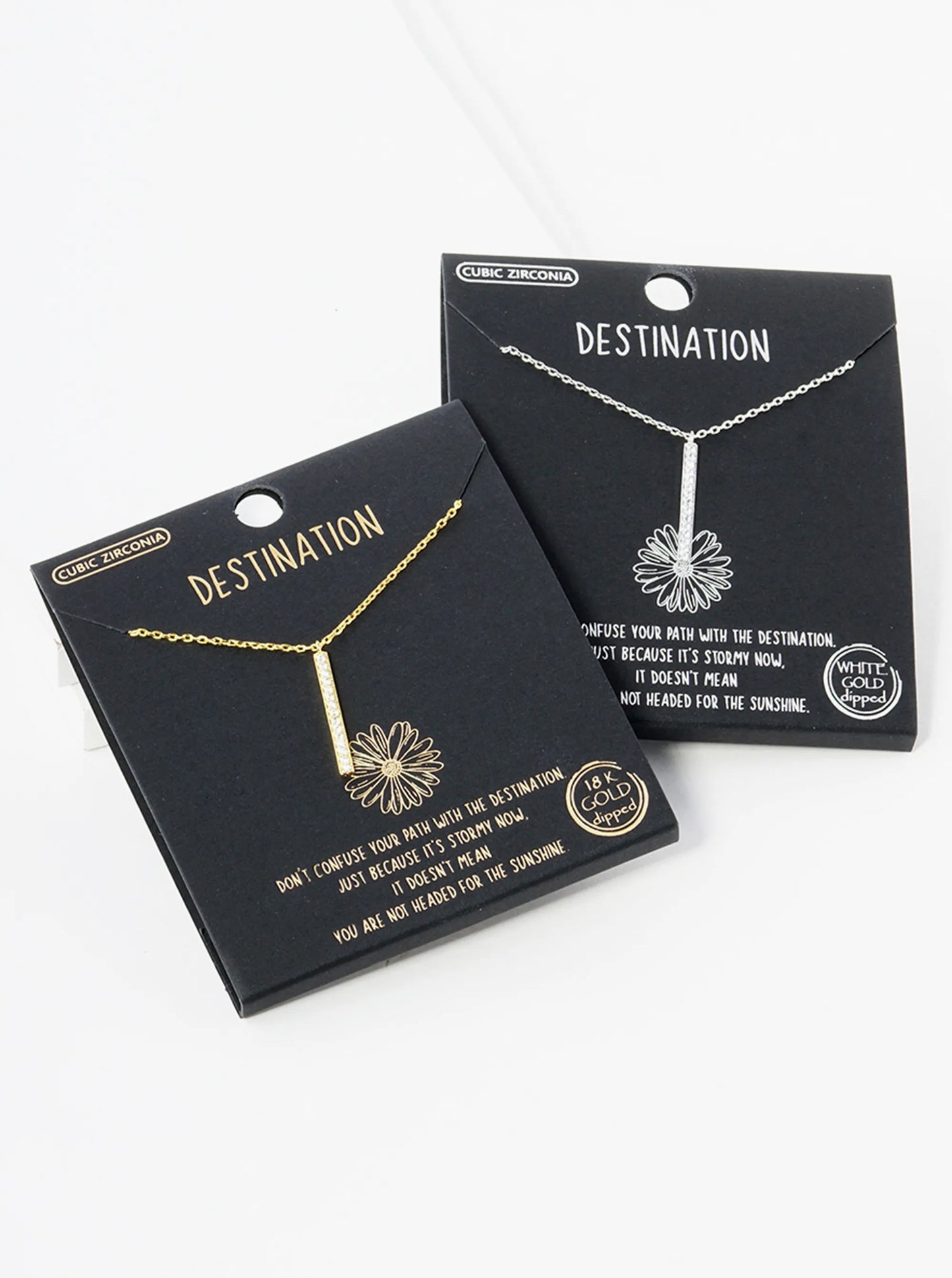 18K Gold Dipped Pave Set CZ Vertical Bar Pendant Necklace