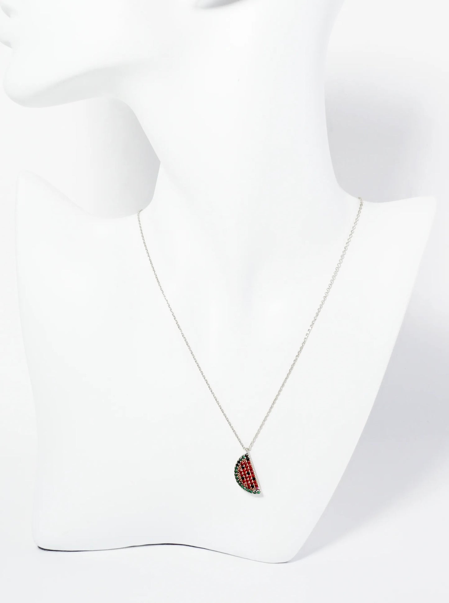 18K Gold Dipped Pave Set CZ Watermelon Pendant Necklace