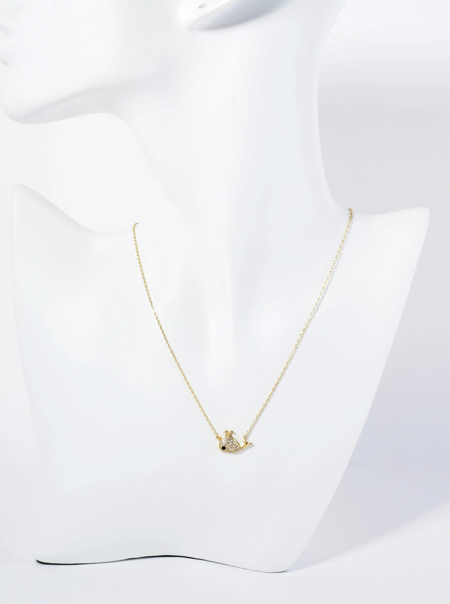 18K Gold Dipped Pave Set CZ Whale Pendant Necklace