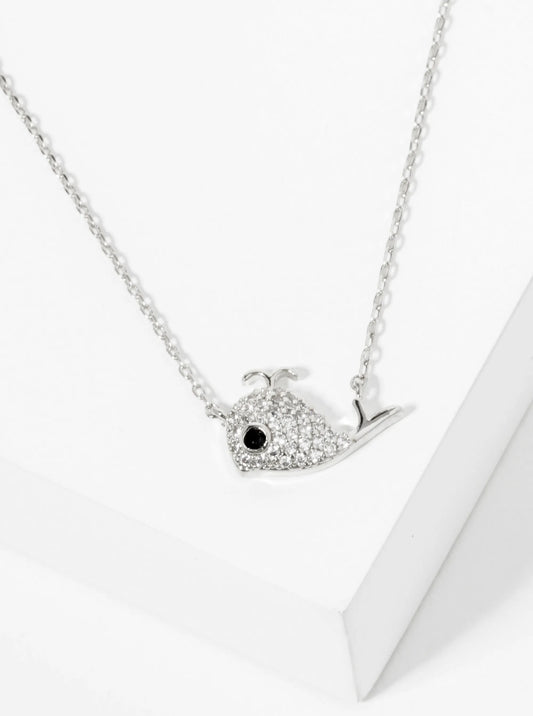 18K Gold Dipped Pave Set CZ Whale Pendant Necklace
