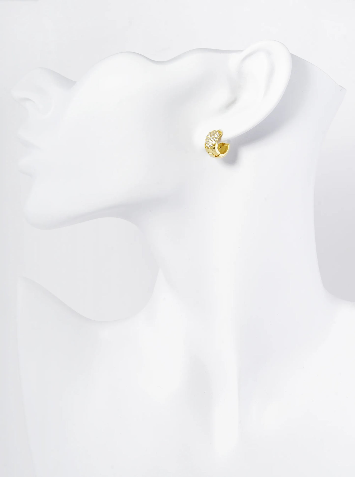 18K Gold Dipped Pave Set Cubic Zirconia 10mm Bold Huggie Hoop Earrings