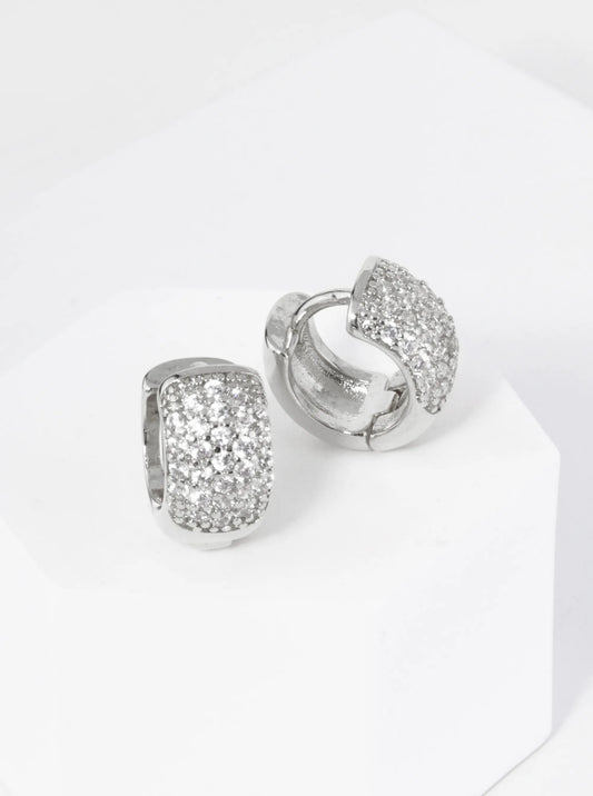 18K Gold Dipped Pave Set Cubic Zirconia 10mm Bold Huggie Hoop Earrings