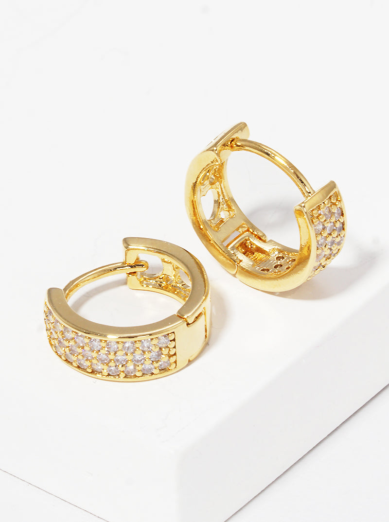 18K Gold Dipped Pave Set Cubic Zirconia 10mm Huggie Earrings