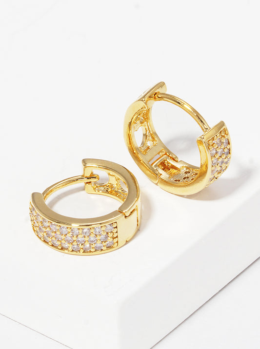 18K Gold Dipped Pave Set Cubic Zirconia 10mm Huggie Earrings