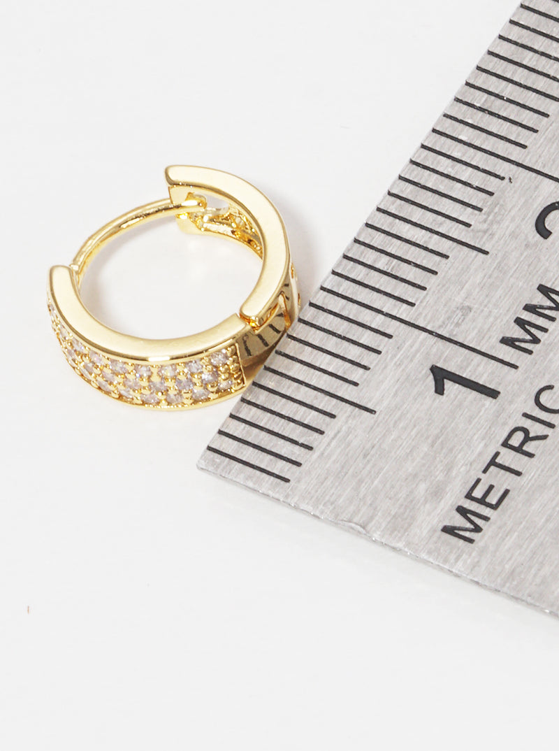 18K Gold Dipped Pave Set Cubic Zirconia 10mm Huggie Earrings