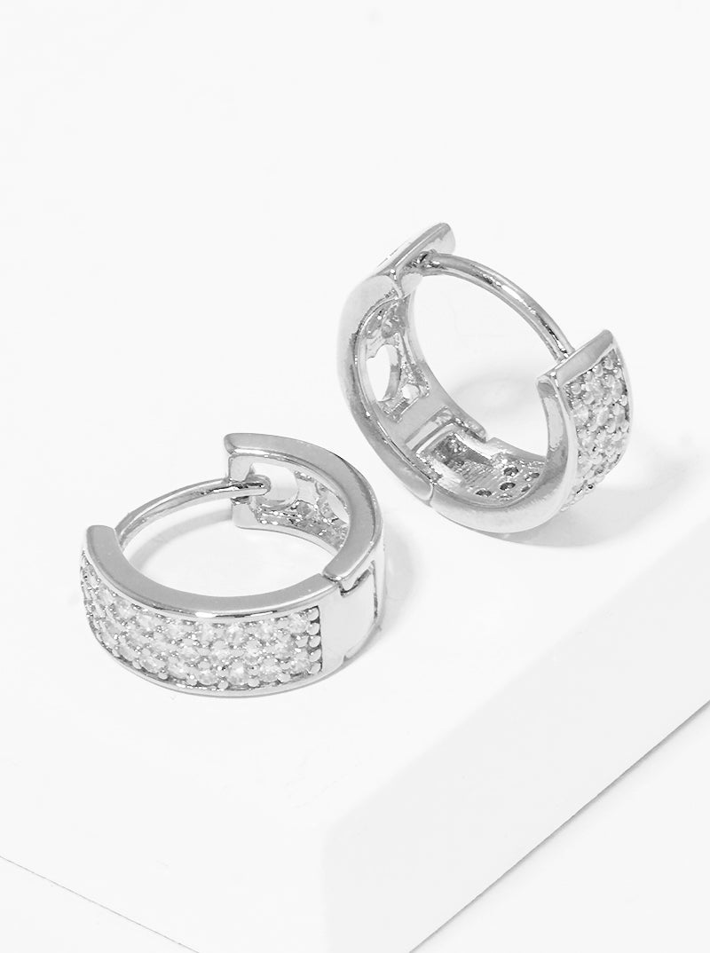 18K Gold Dipped Pave Set Cubic Zirconia 10mm Huggie Earrings