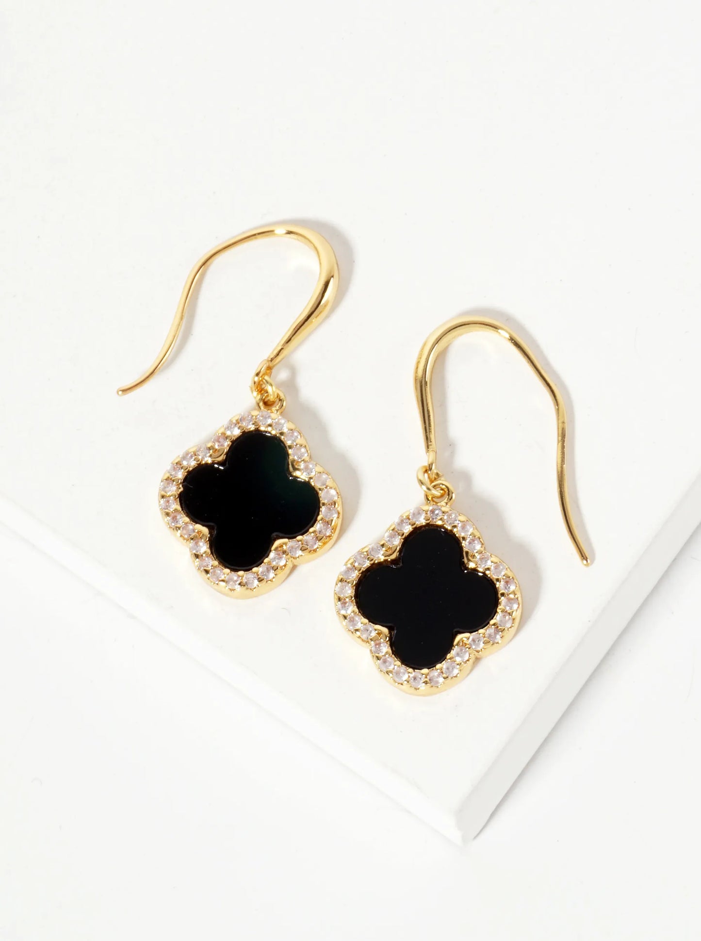 18K-Gold-Dipped Pave-Set Cubic-Zirconia 12mm Quatrefoil Drop Dangle Earrings