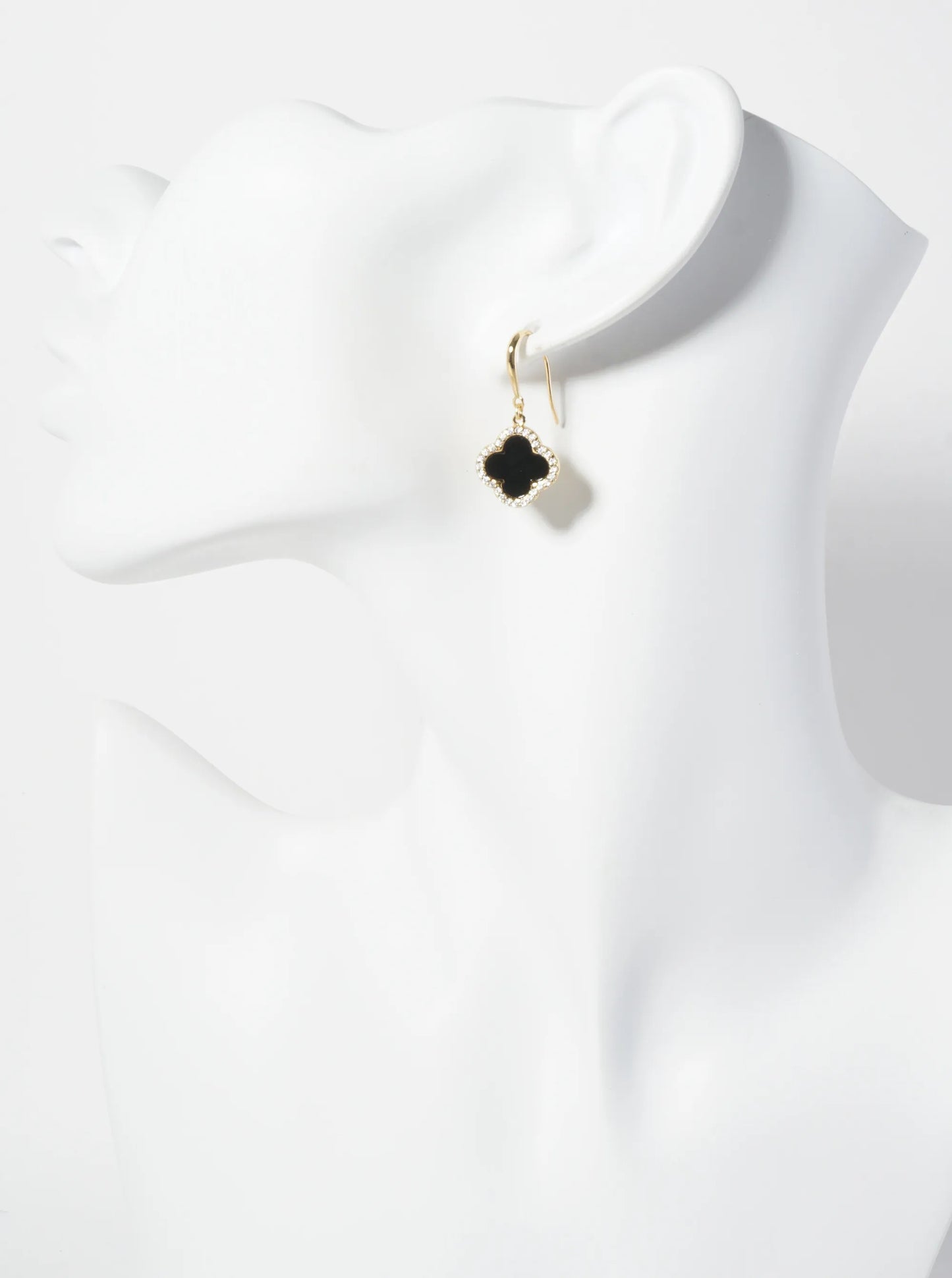 18K-Gold-Dipped Pave-Set Cubic-Zirconia 12mm Quatrefoil Drop Dangle Earrings
