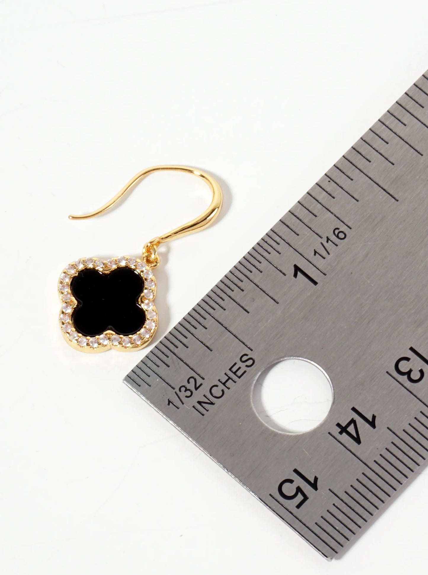 18K-Gold-Dipped Pave-Set Cubic-Zirconia 12mm Quatrefoil Drop Dangle Earrings