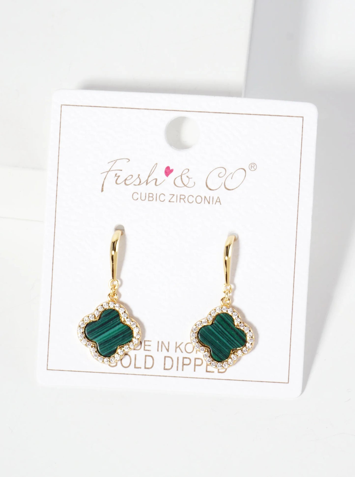 18K-Gold-Dipped Pave-Set Cubic-Zirconia 12mm Quatrefoil Drop Dangle Earrings