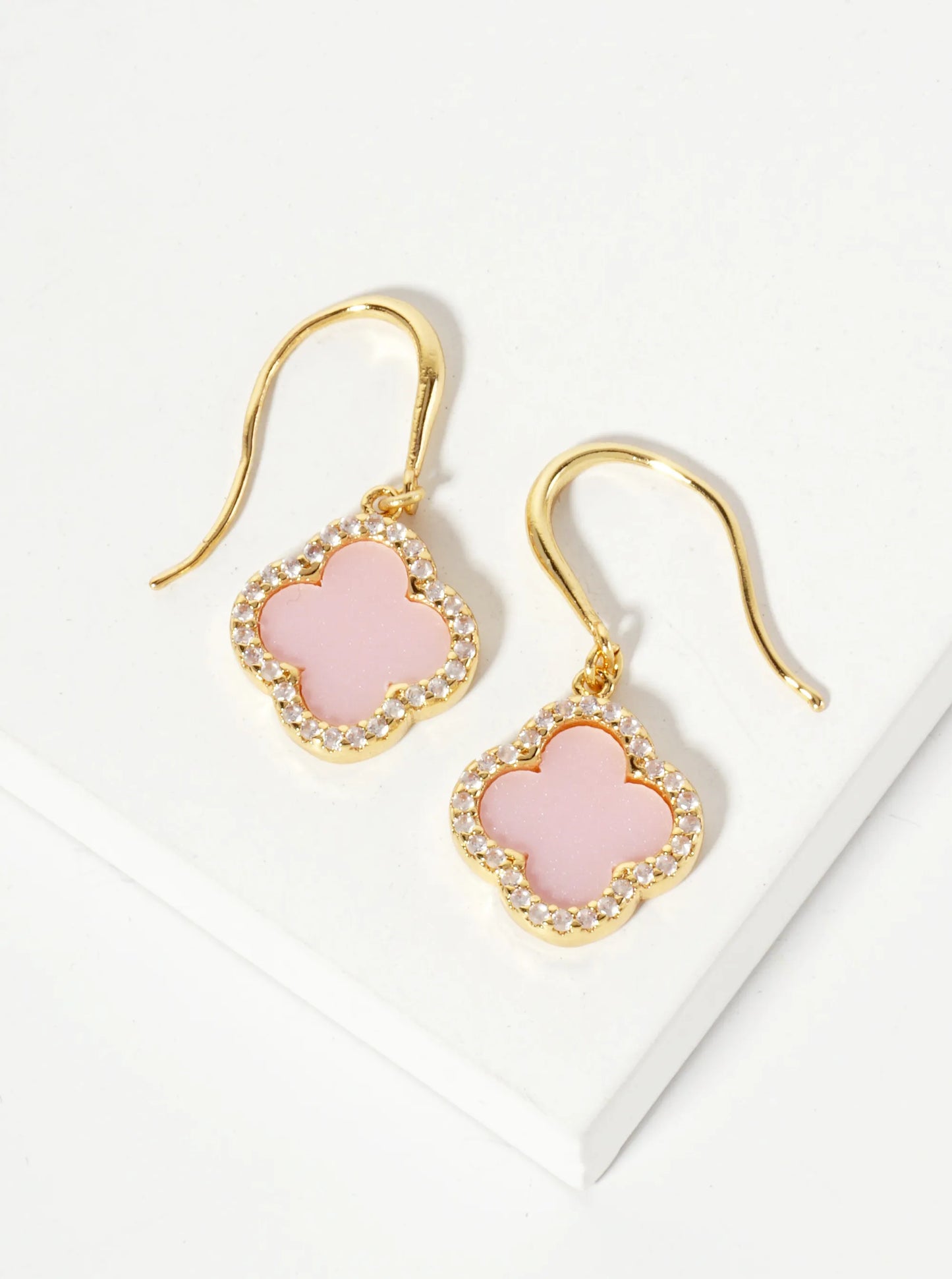 18K-Gold-Dipped Pave-Set Cubic-Zirconia 12mm Quatrefoil Drop Dangle Earrings