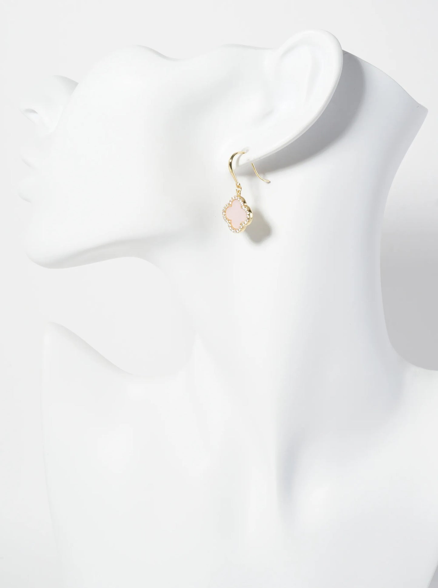 18K-Gold-Dipped Pave-Set Cubic-Zirconia 12mm Quatrefoil Drop Dangle Earrings