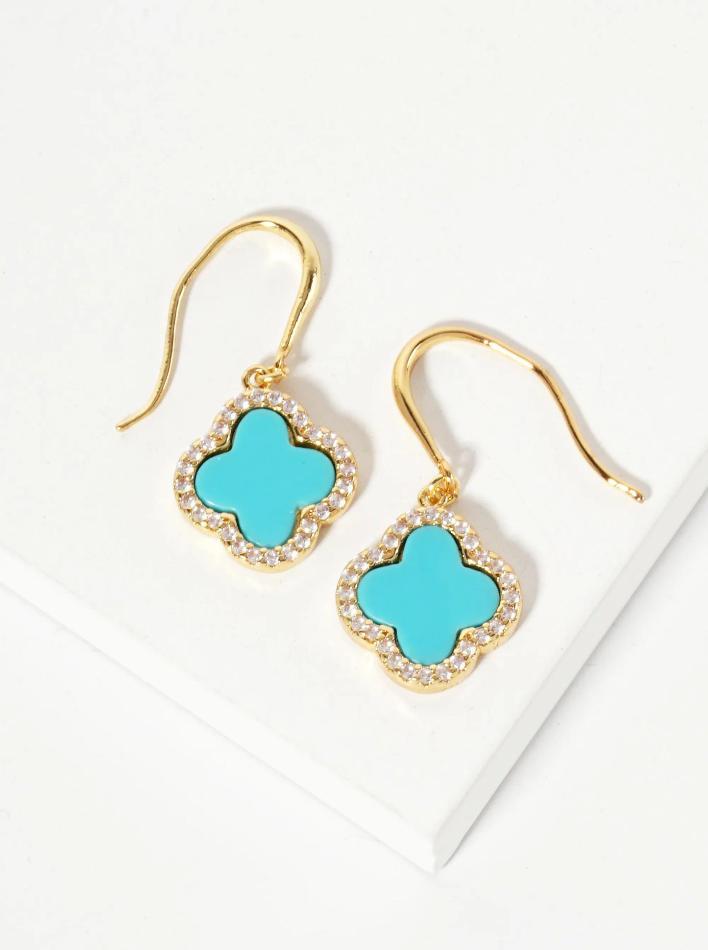 18K-Gold-Dipped Pave-Set Cubic-Zirconia 12mm Quatrefoil Drop Dangle Earrings