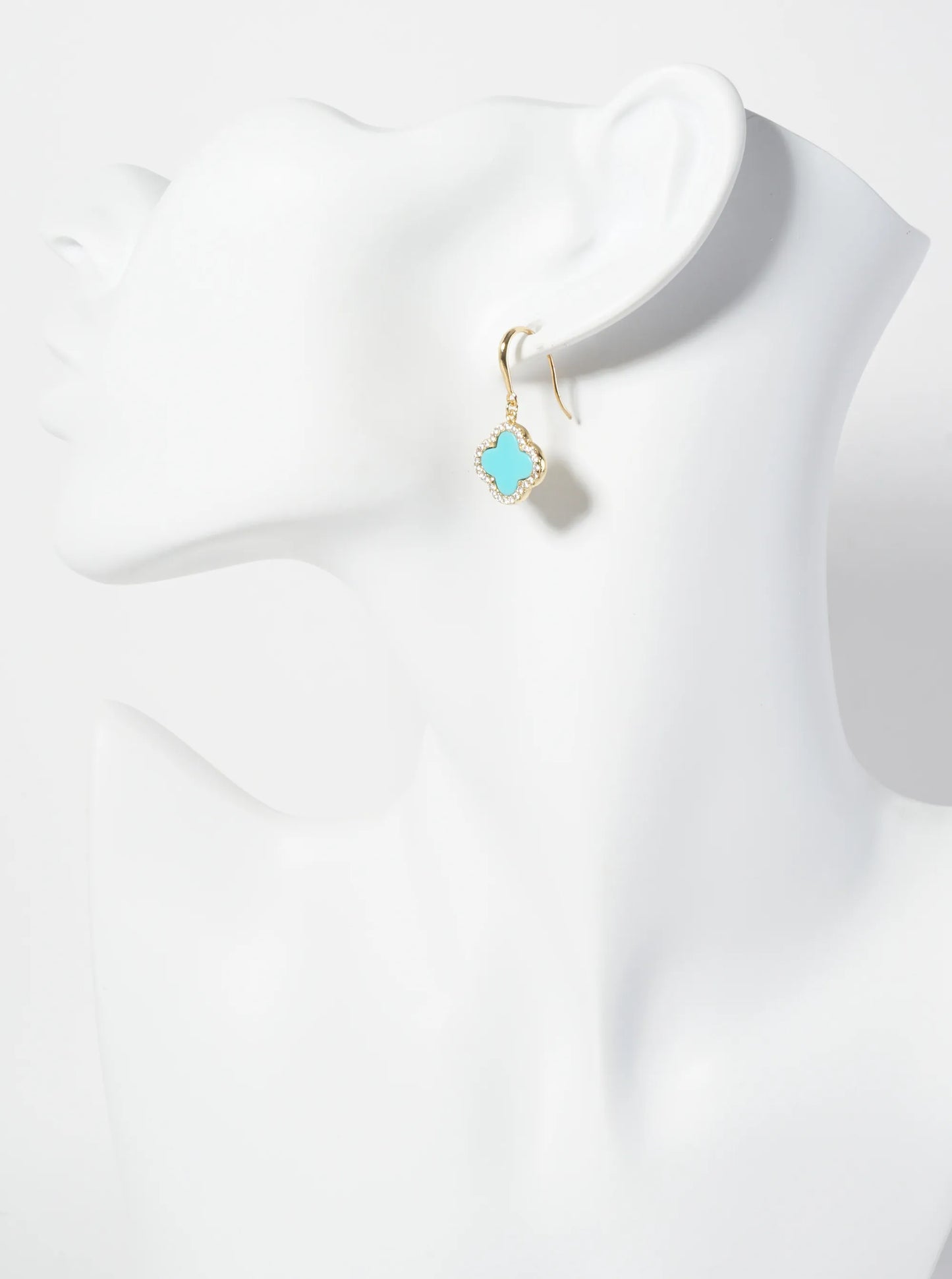 18K-Gold-Dipped Pave-Set Cubic-Zirconia 12mm Quatrefoil Drop Dangle Earrings