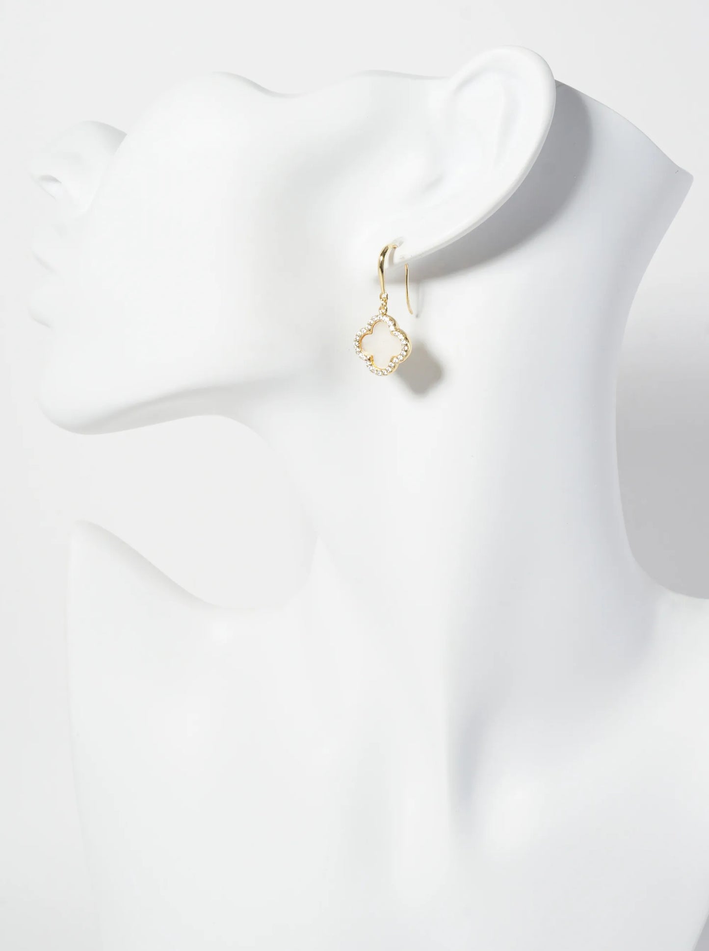 18K-Gold-Dipped Pave-Set Cubic-Zirconia 12mm Quatrefoil Drop Dangle Earrings