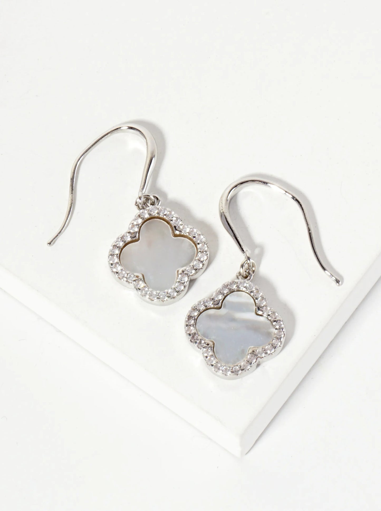 18K-Gold-Dipped Pave-Set Cubic-Zirconia 12mm Quatrefoil Drop Dangle Earrings