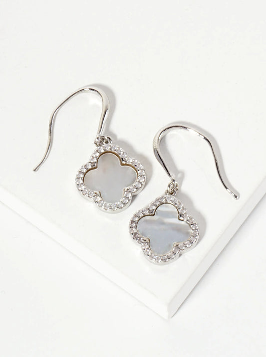 18K-Gold-Dipped Pave-Set Cubic-Zirconia 12mm Quatrefoil Drop Dangle Earrings