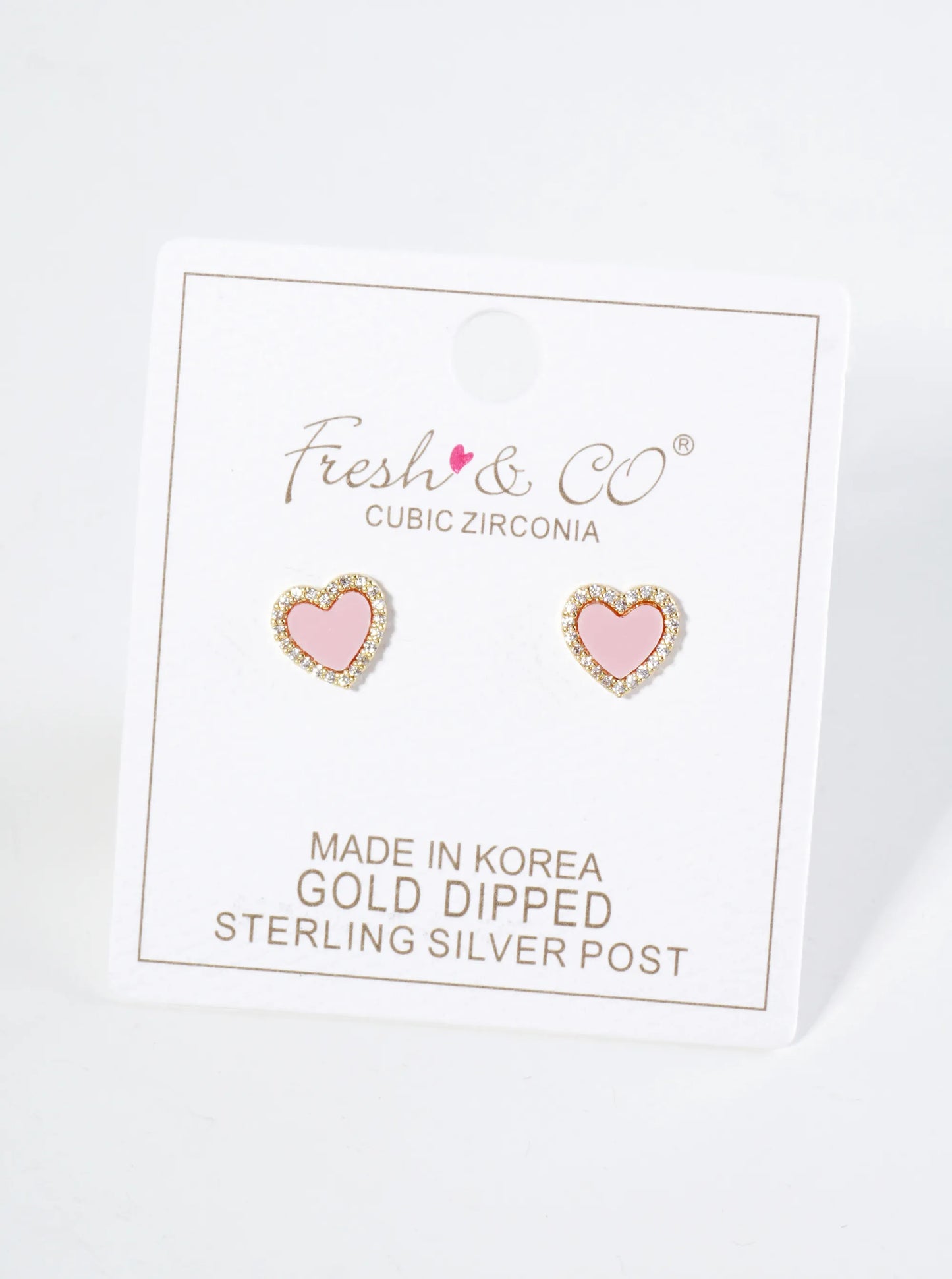 18K Gold Dipped Pave Set Cubic Zirconia 8mm Heart Stud Earrings