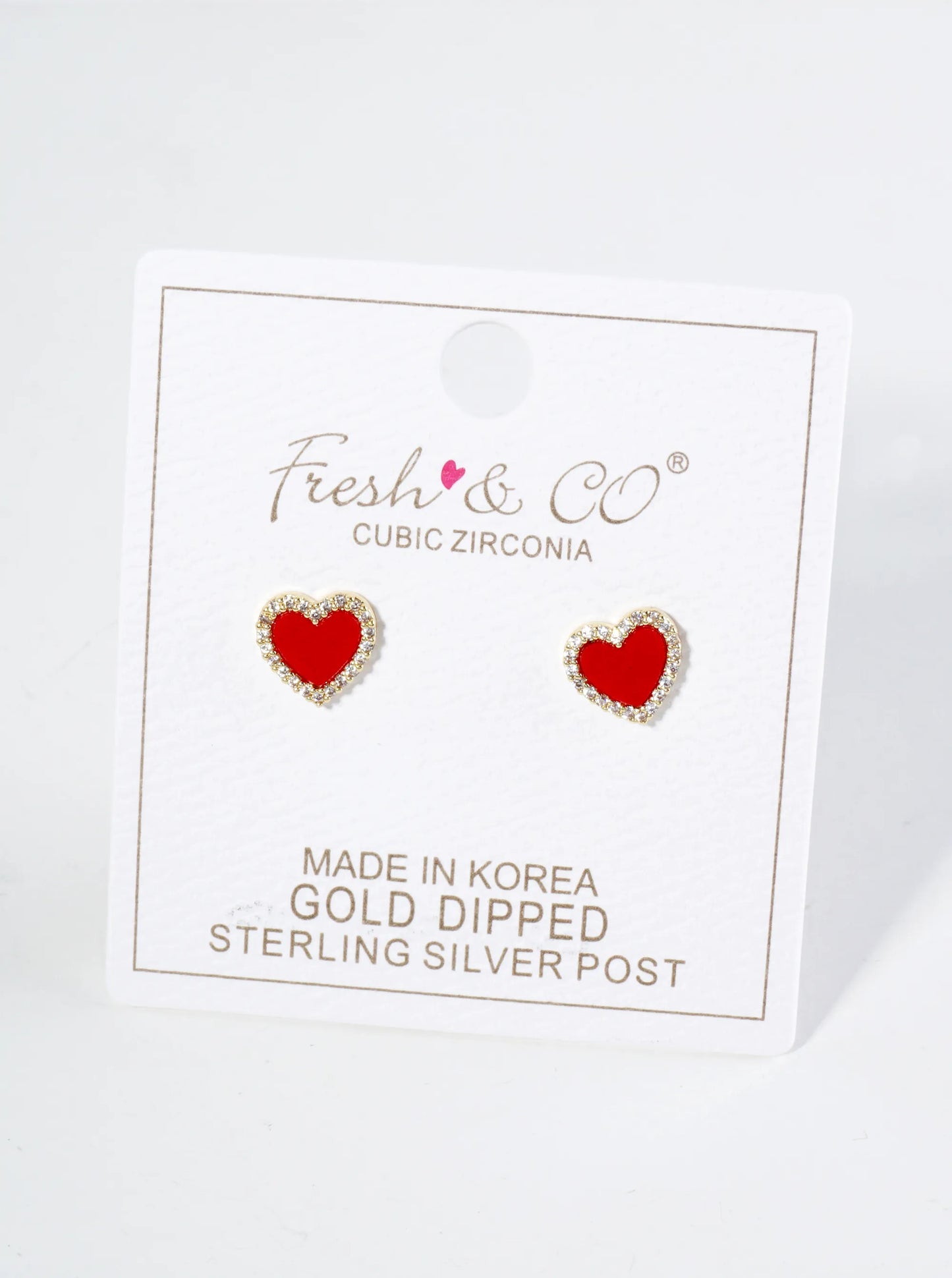 18K Gold Dipped Pave Set Cubic Zirconia 8mm Heart Stud Earrings