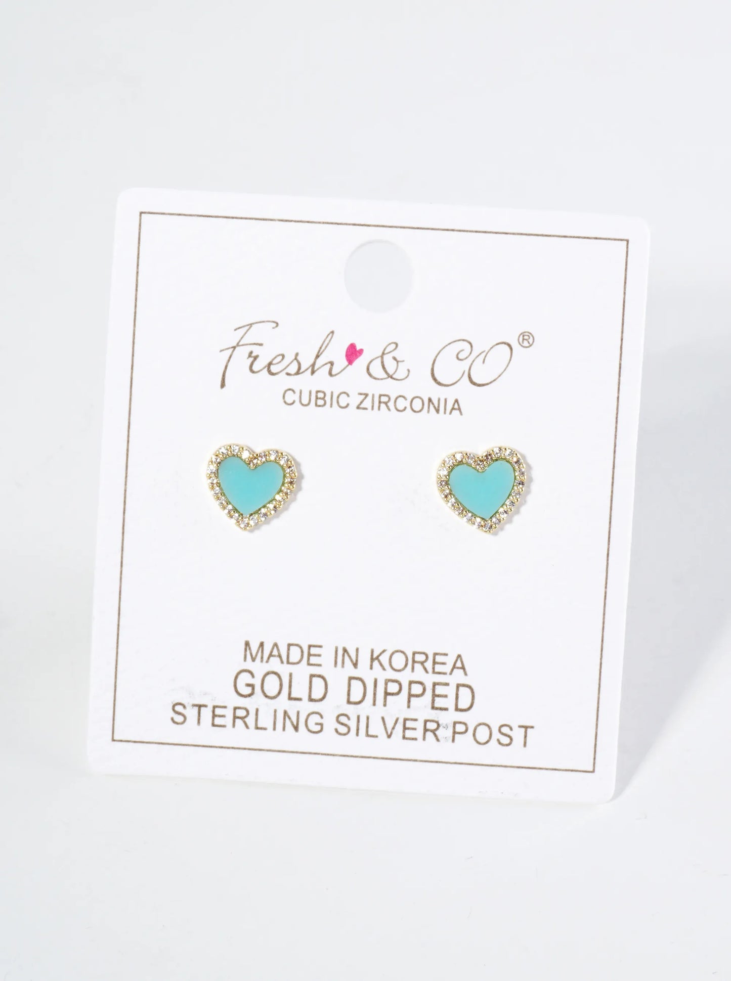18K Gold Dipped Pave Set Cubic Zirconia 8mm Heart Stud Earrings