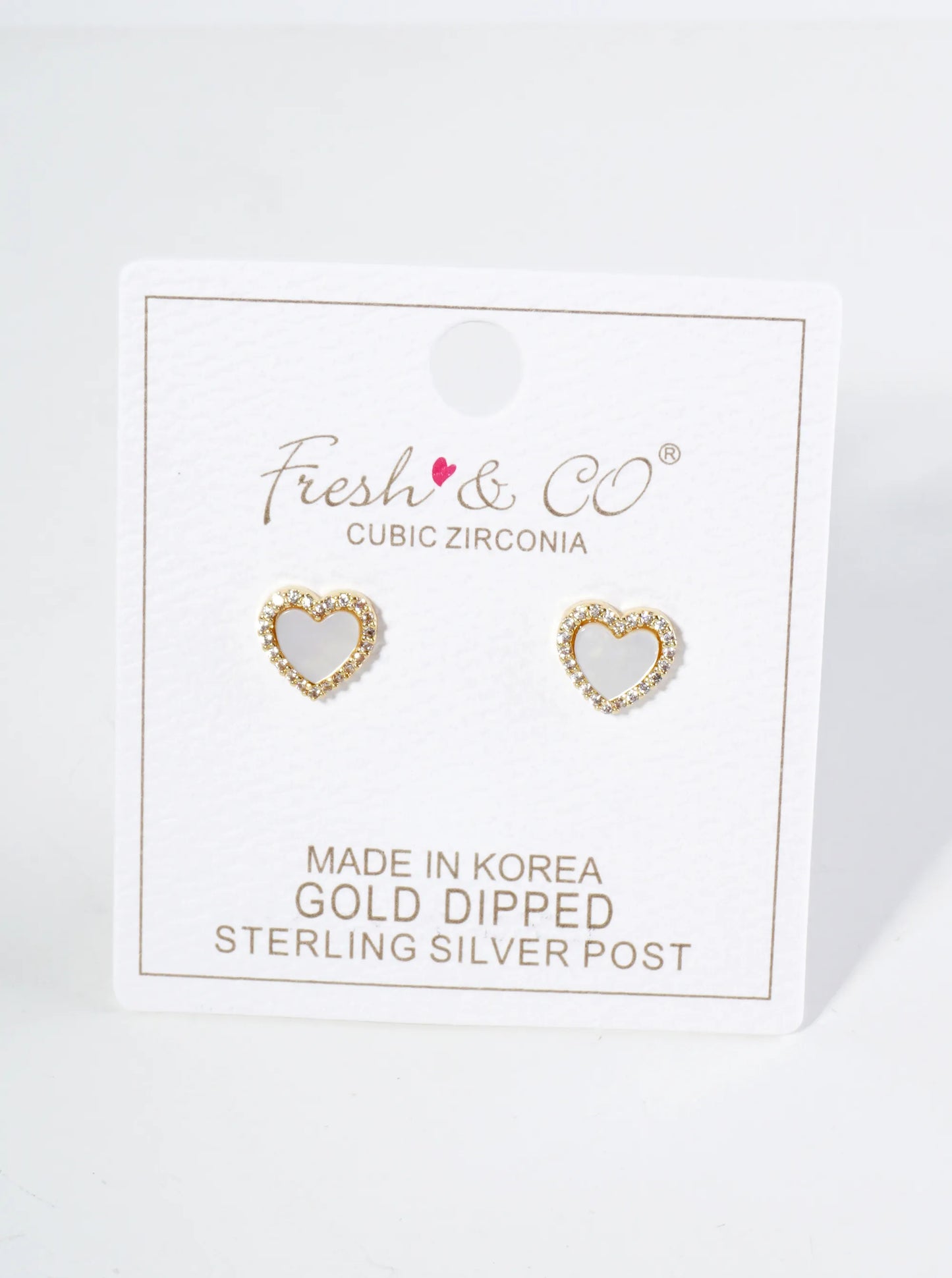 18K Gold Dipped Pave Set Cubic Zirconia 8mm Heart Stud Earrings