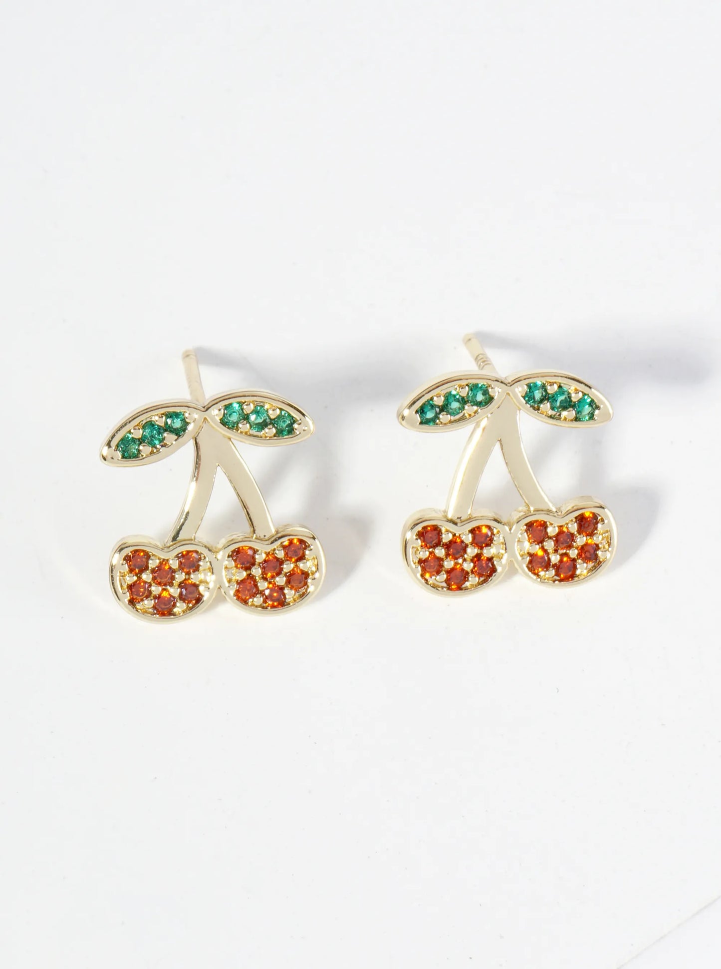 18K Gold Dipped Pave Set Cubic Zirconia Cherry Stud Earrings