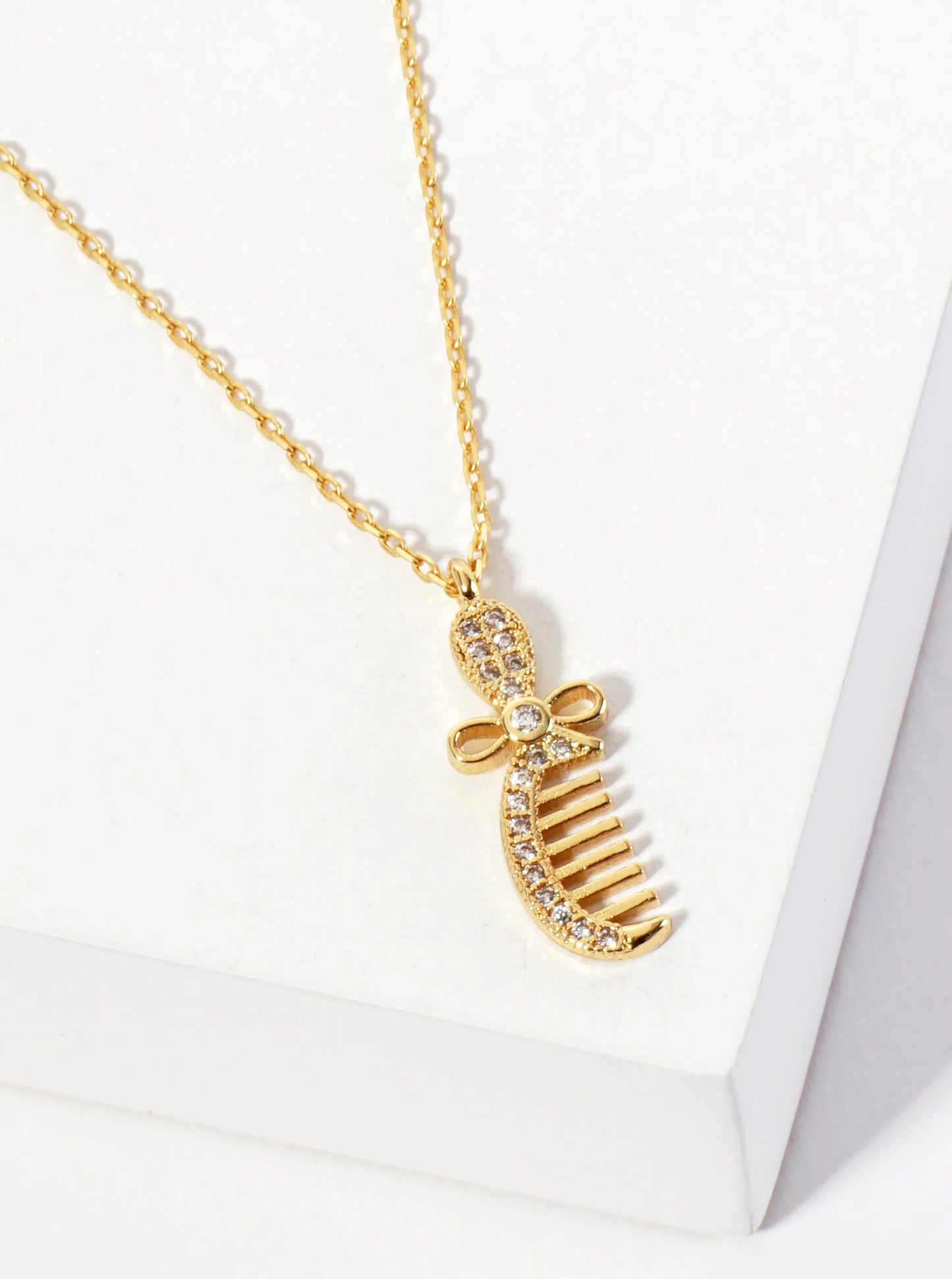 18K-Gold-Dipped Pave-Set Cubic-Zirconia Comb Pendant Necklace