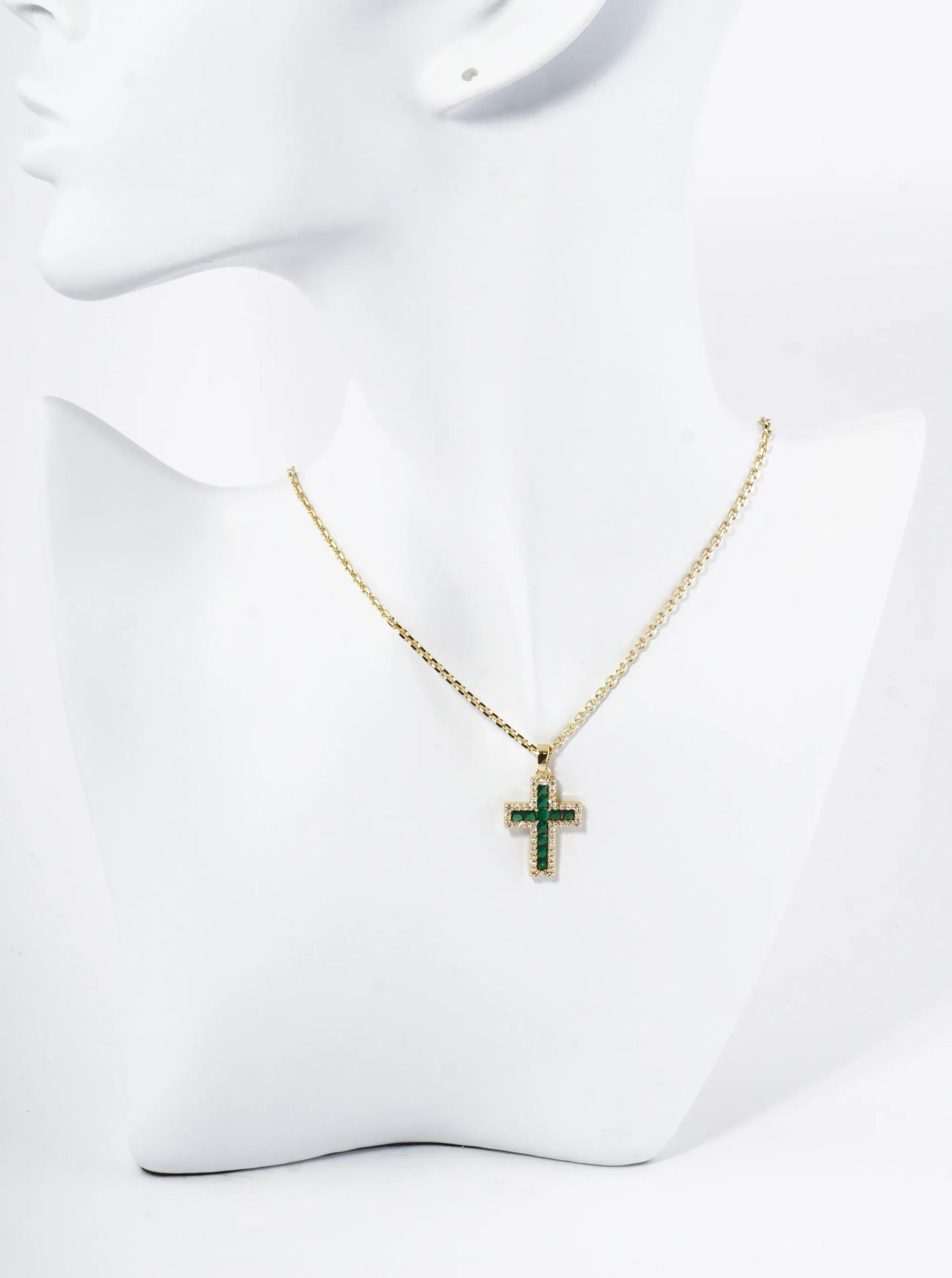 18K Gold Dipped Pave Set Cubic Zirconia Cross Pendant Necklace