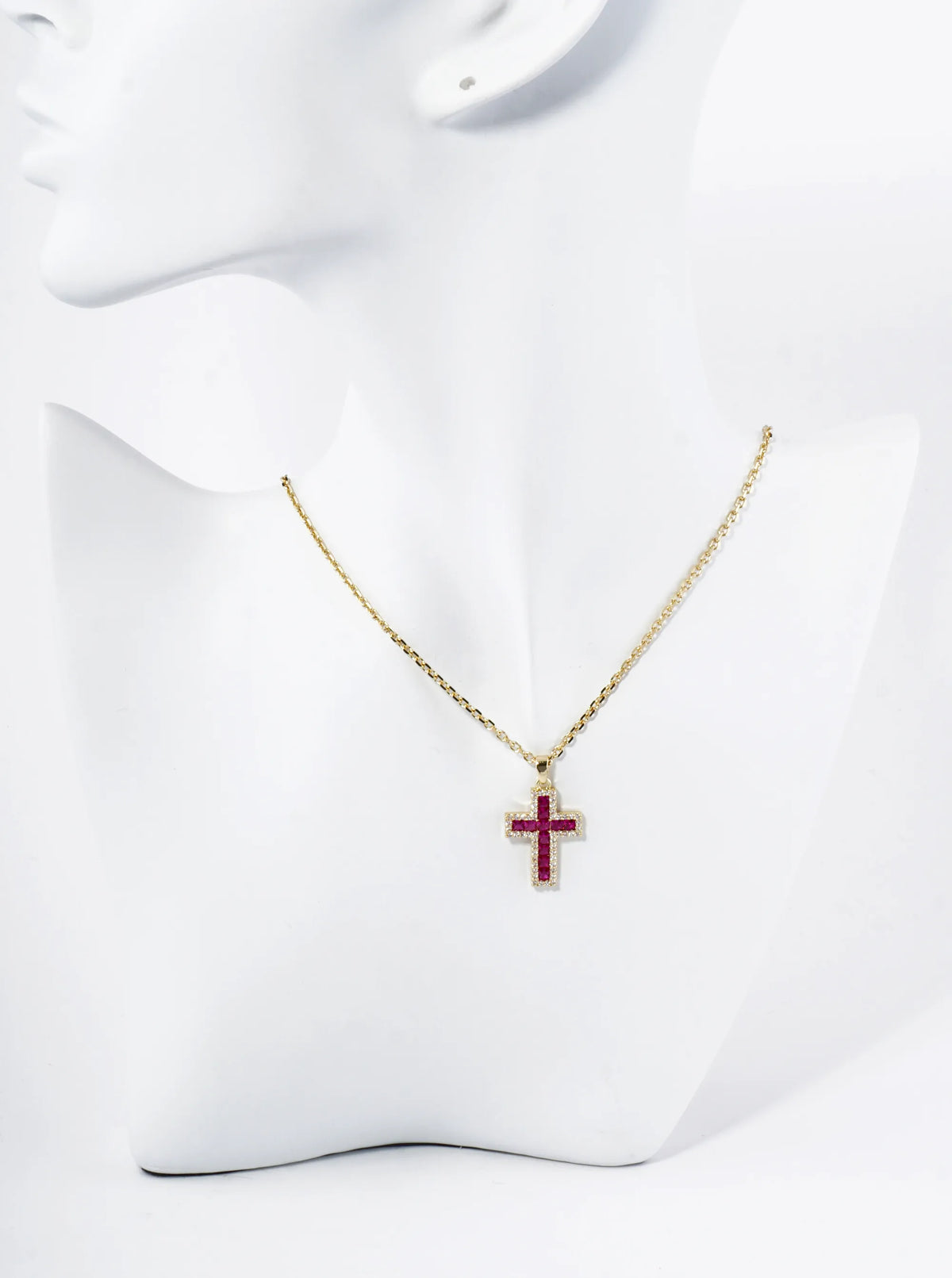 18K Gold Dipped Pave Set Cubic Zirconia Cross Pendant Necklace