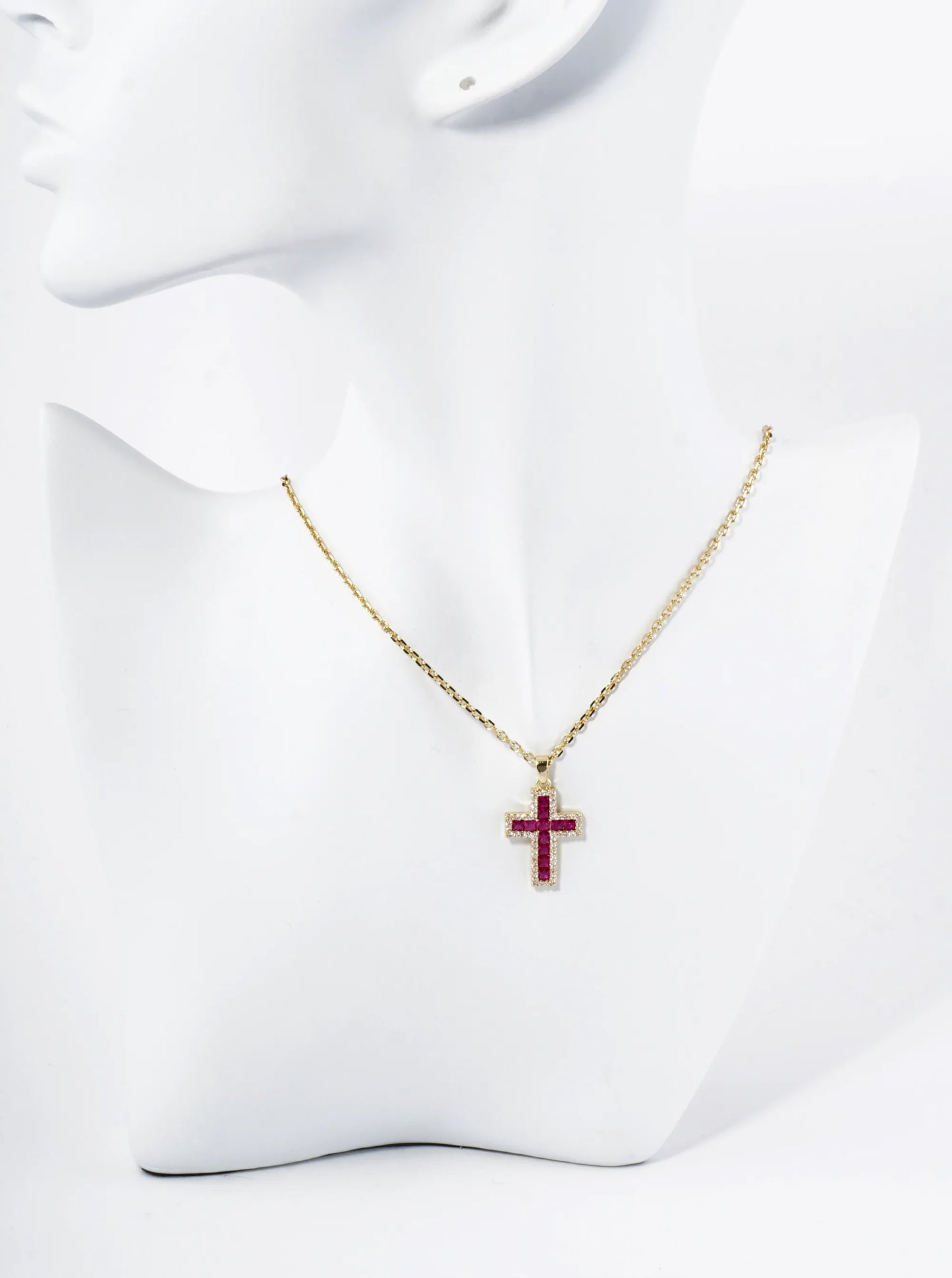 18K Gold Dipped Pave Set Cubic Zirconia Cross Pendant Necklace