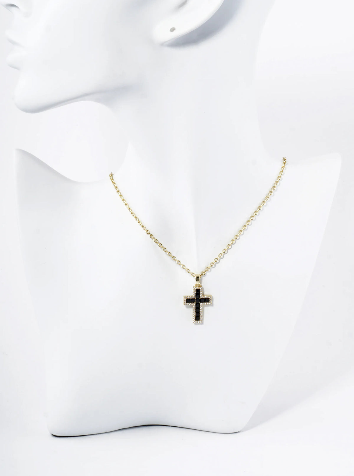 18K Gold Dipped Pave Set Cubic Zirconia Cross Pendant Necklace