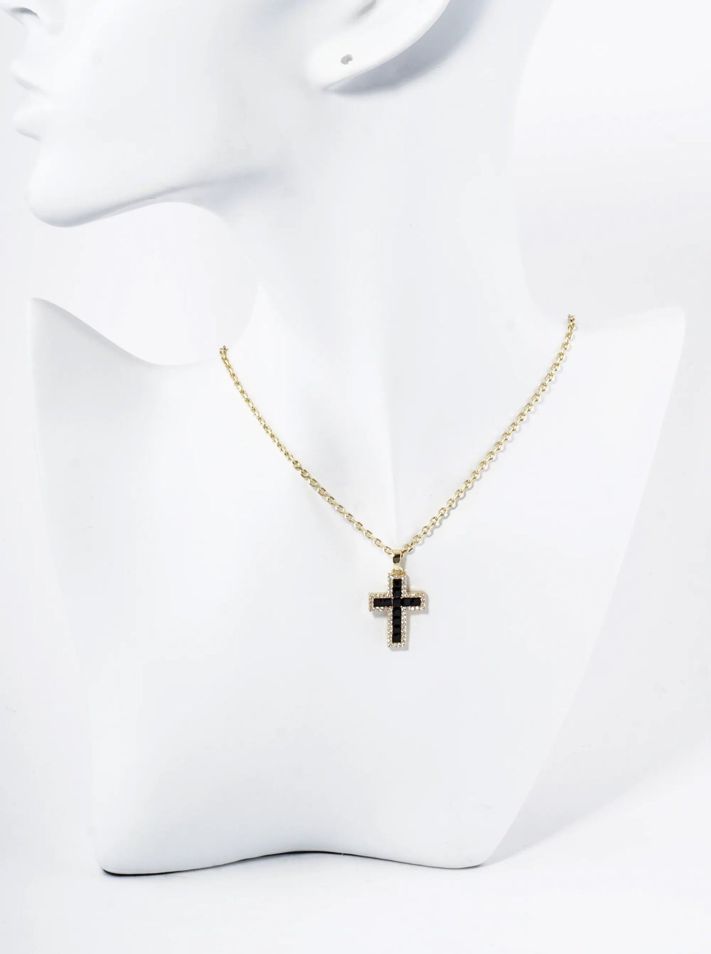 18K Gold Dipped Pave Set Cubic Zirconia Cross Pendant Necklace
