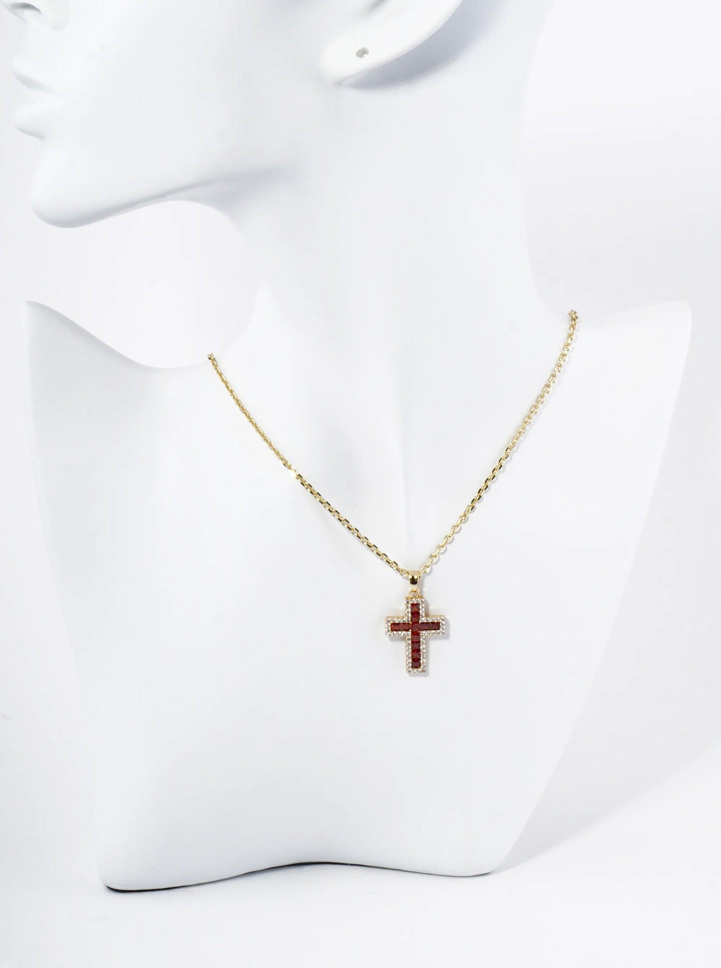 18K Gold Dipped Pave Set Cubic Zirconia Cross Pendant Necklace