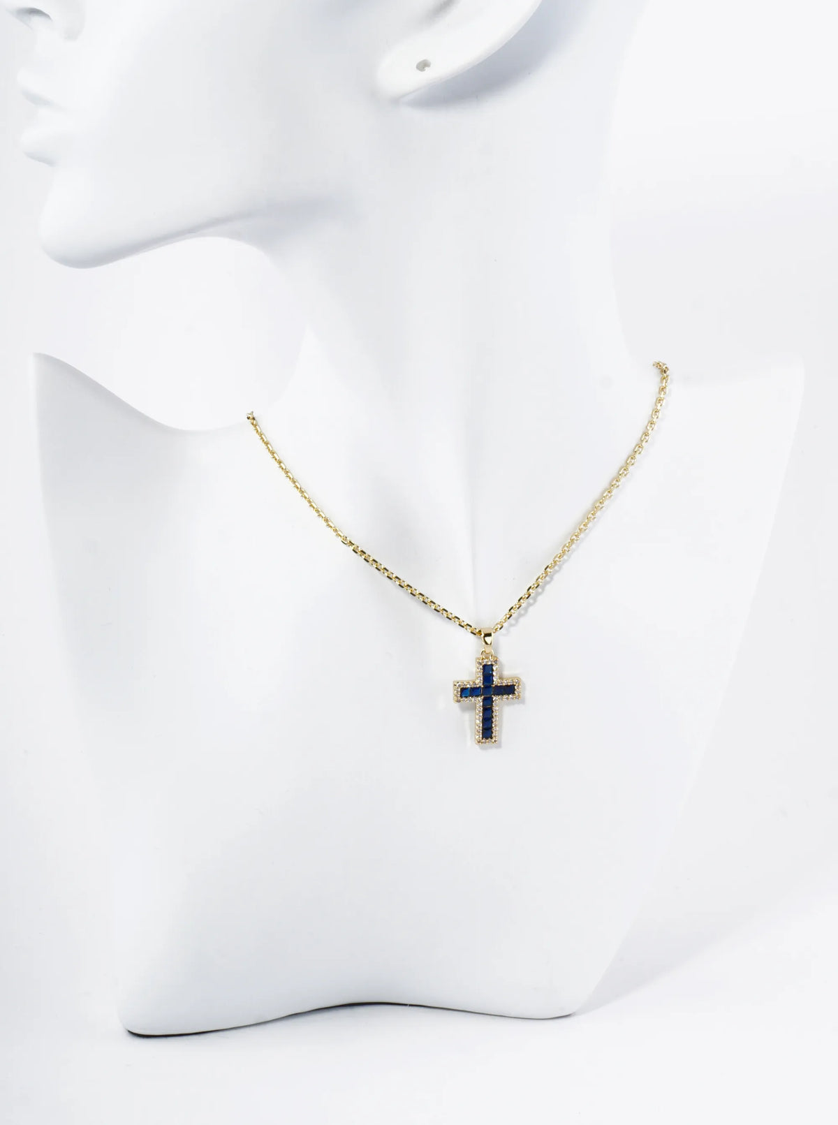 18K Gold Dipped Pave Set Cubic Zirconia Cross Pendant Necklace