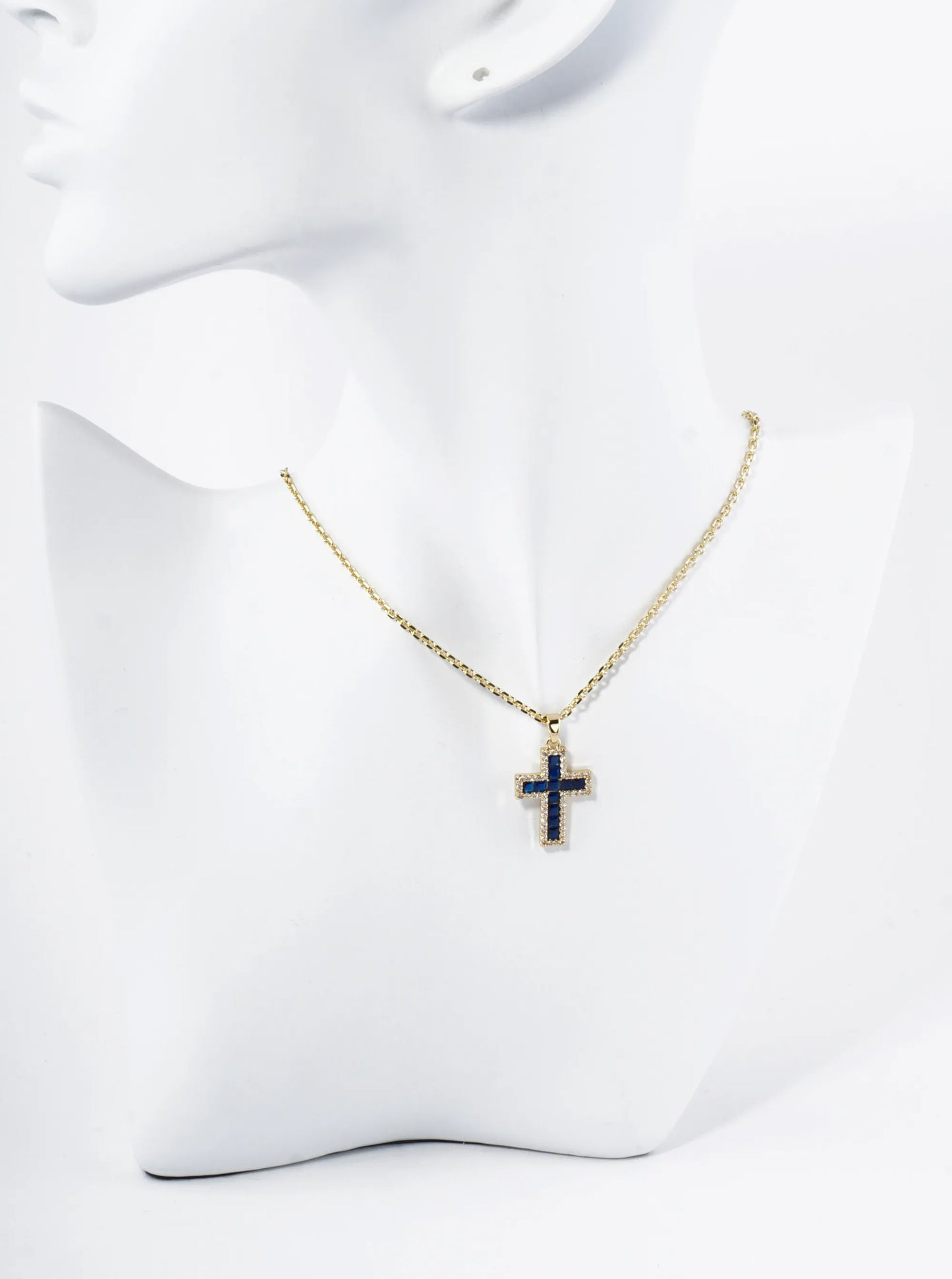 18K Gold Dipped Pave Set Cubic Zirconia Cross Pendant Necklace
