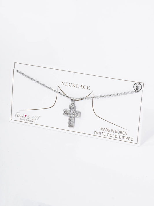 18K Gold Dipped Pave Set Cubic Zirconia Cross Pendant Necklace