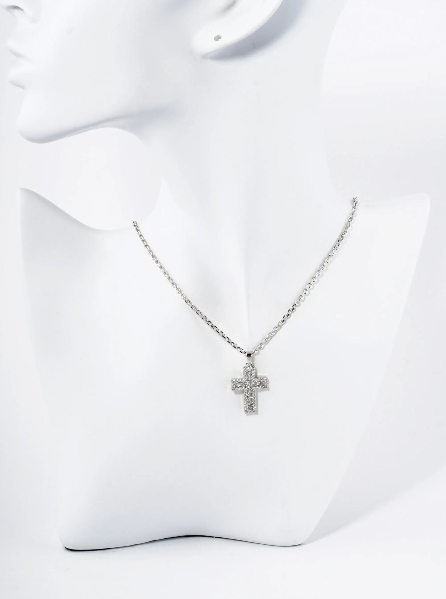 18K Gold Dipped Pave Set Cubic Zirconia Cross Pendant Necklace