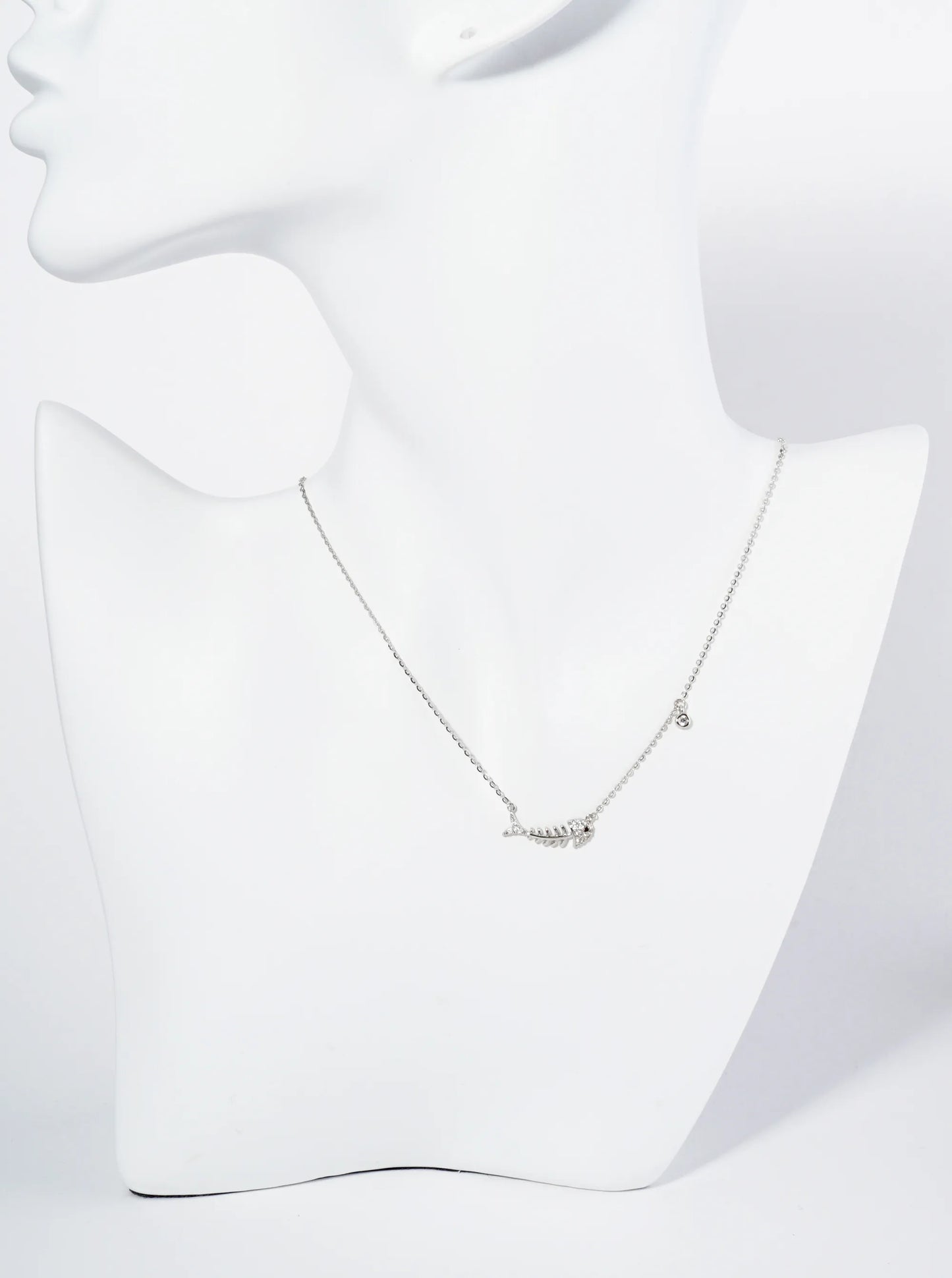 18K Gold Dipped Pave Set Cubic Zirconia Fishbone Pendant Necklace