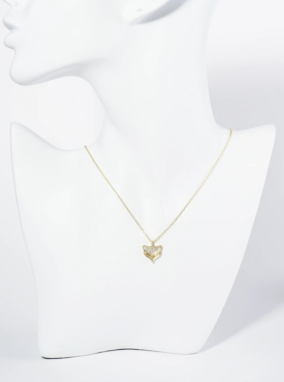 18K Gold Dipped Pave Set Cubic Zirconia Fox Face Pendant Necklace