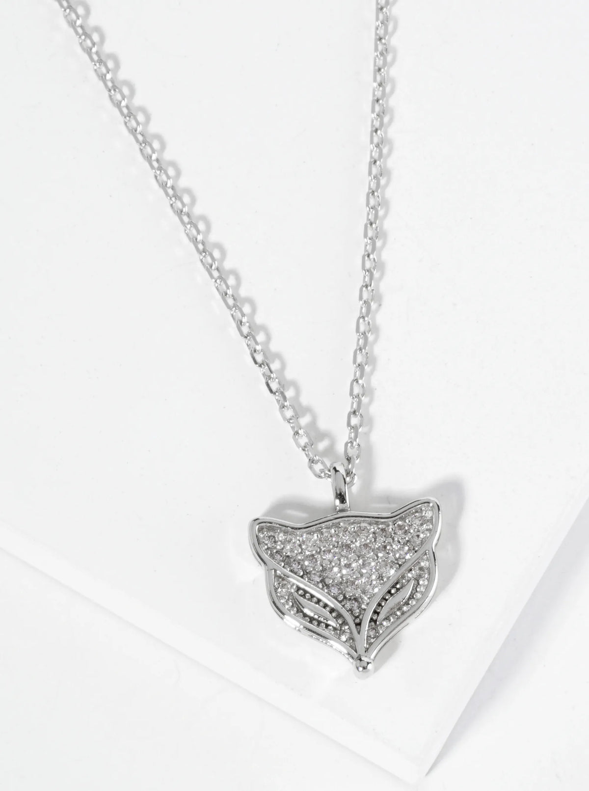 18K Gold Dipped Pave Set Cubic Zirconia Fox Face Pendant Necklace