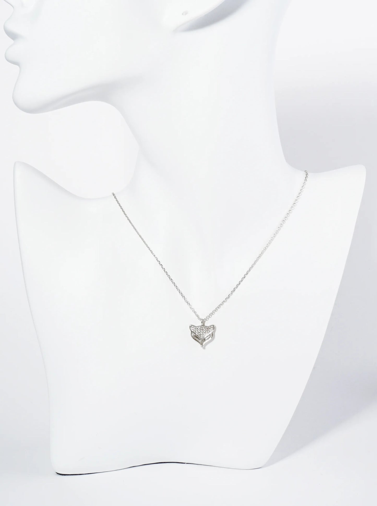 18K Gold Dipped Pave Set Cubic Zirconia Fox Face Pendant Necklace